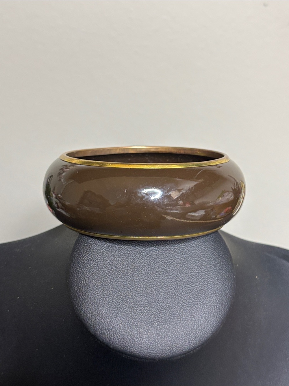 Vintage Brown Resin Bangle Bracelet Gold Trim Chunky Statement